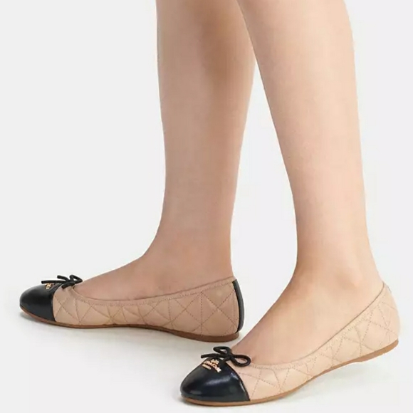 Coach Allyson Quilted Ballet Flats Leather Classic Neutral Beechwood Black sz 6 - Picture 15 of 16